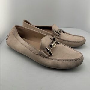 Tod's Light Tan Suede Loafers with Metal Accent